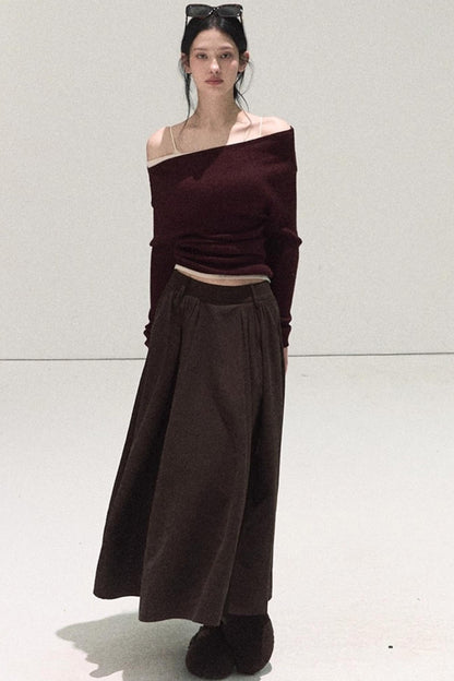 Wool Off-Shoulder Knit Top