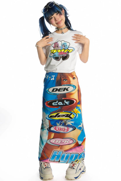 Reversible Print Stretch Casual Maxi Skirt