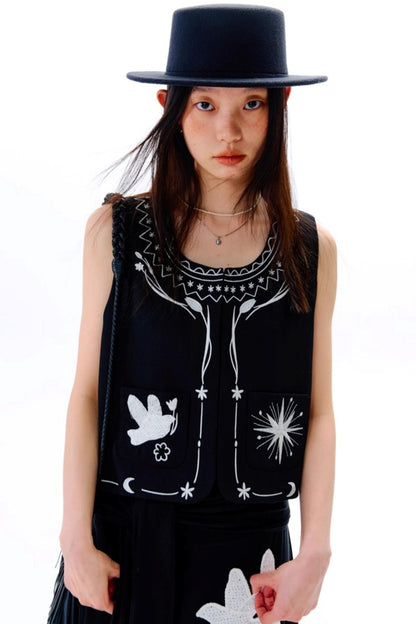 Bright Star Vintage Bird Embroidery Wool Jacket Set-Up