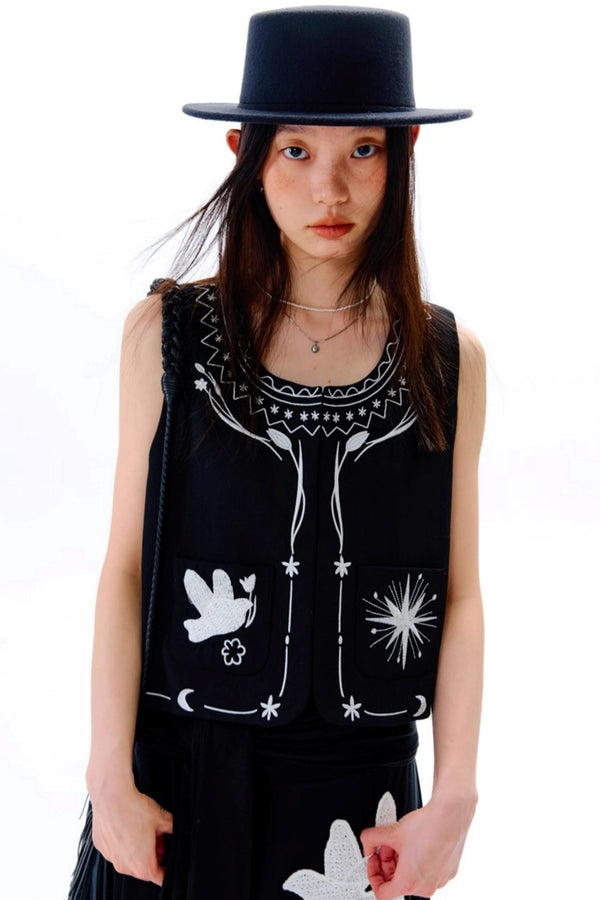 Bright Star Vintage Bird Embroidery Wool Jacket Set-Up