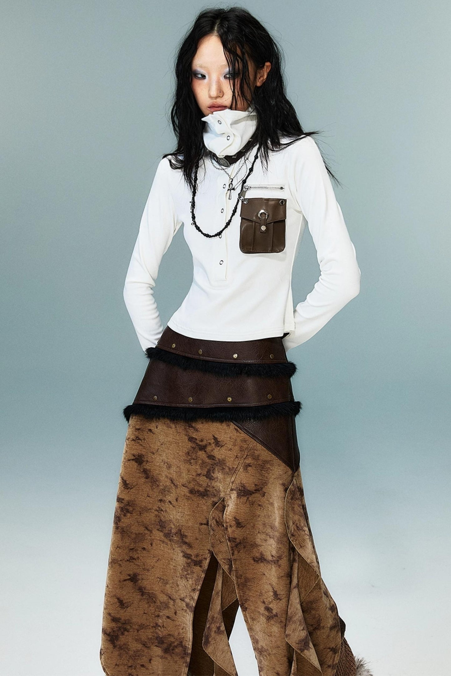 Punk High Neck Slim Knit Base Top