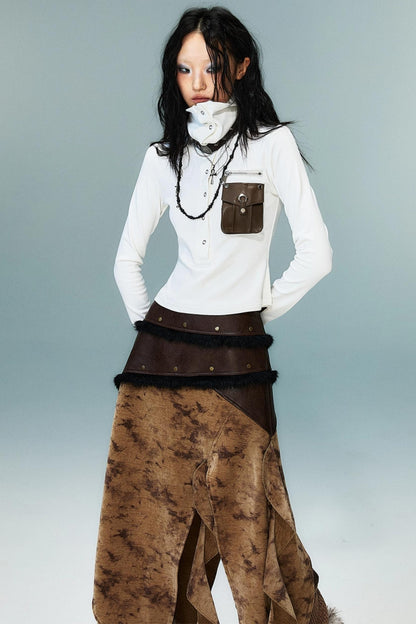 Punk High Neck Slim Knit Base Top