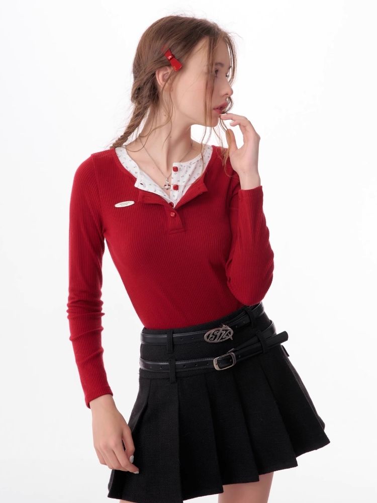 V-neck long-sleeved blouse