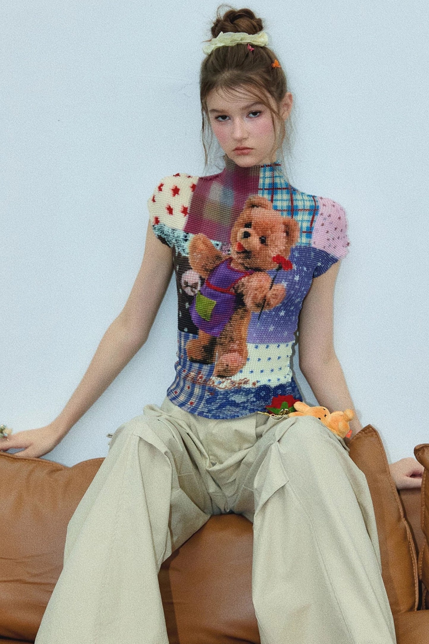 Bear Patchwork Knit Top