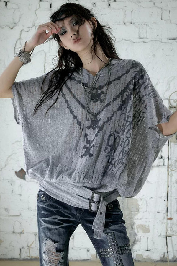 Punk Ripped Knit Hooded Blouse