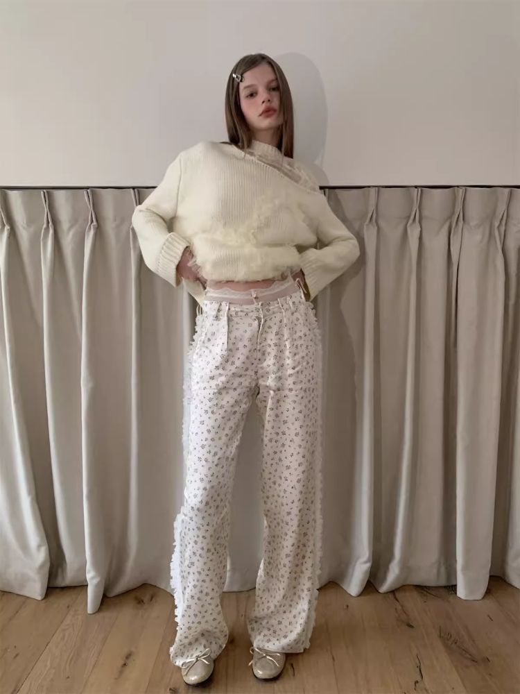 Patchwork Floral Satin Loose Pants