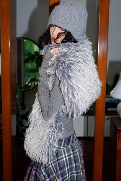 Vintage Lace-up Plush Scarf