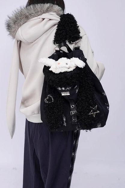 Cute Furry Rabbit Ears Backpack