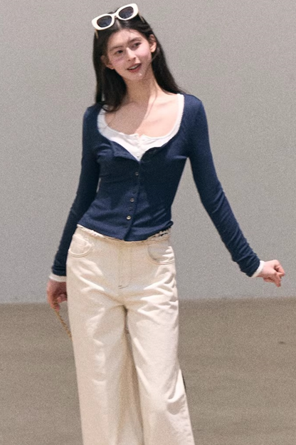 Hollow-Out Ribbed Knit Cardigan