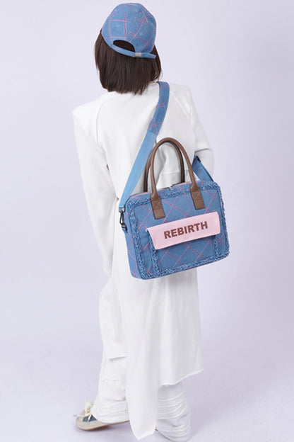 Plaid Denim Laptop Bag