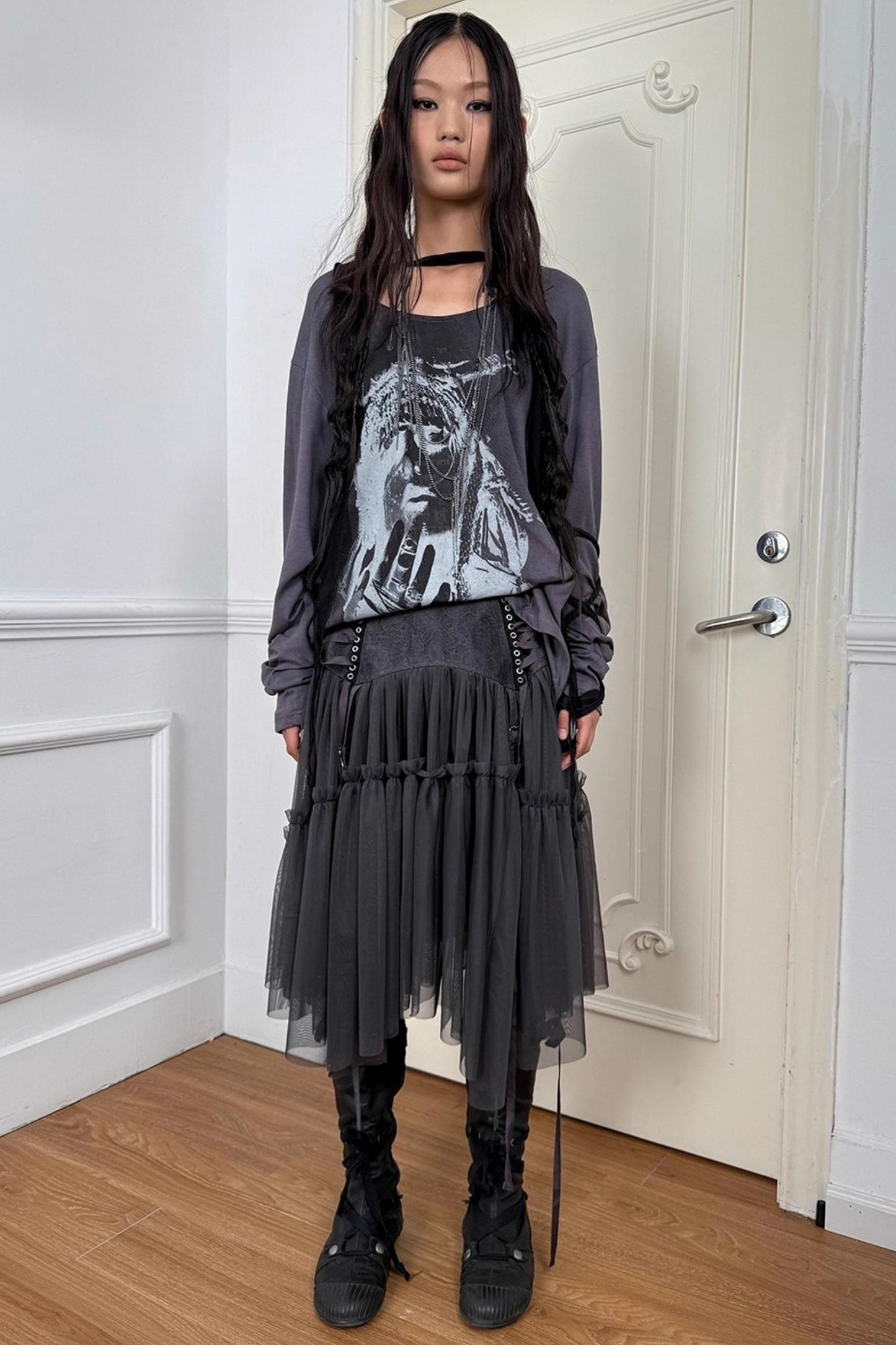 Lace Jacquard Pleated Cake Layered Skirt