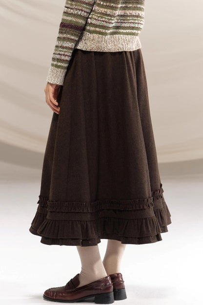 Hazelnut Lace Wool Skirt