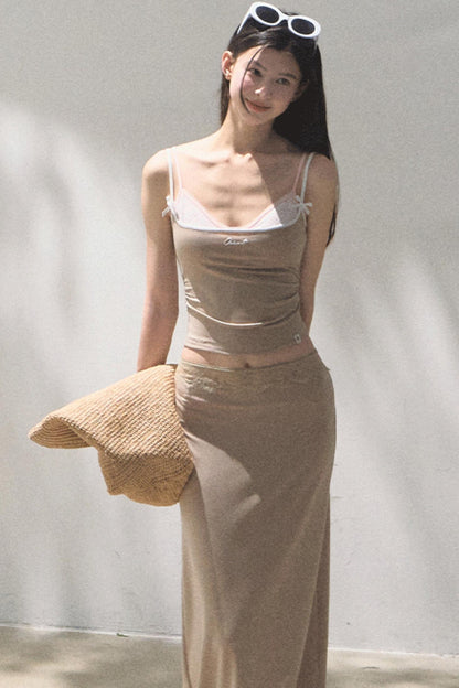 Lace-Trimmed High Waist Skirt