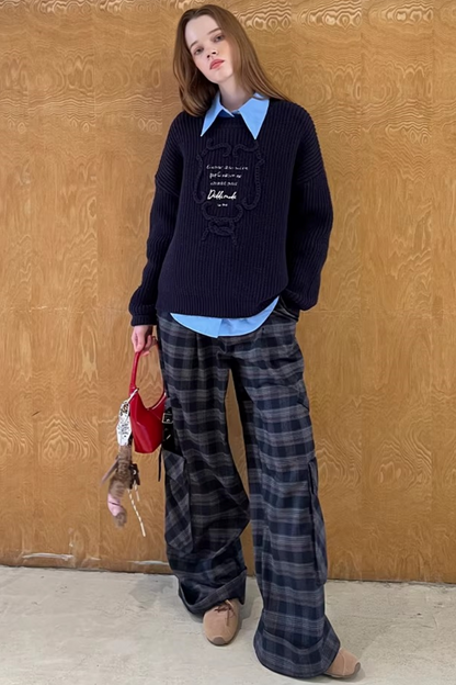 Knitted Plaid Sweater Set-Up