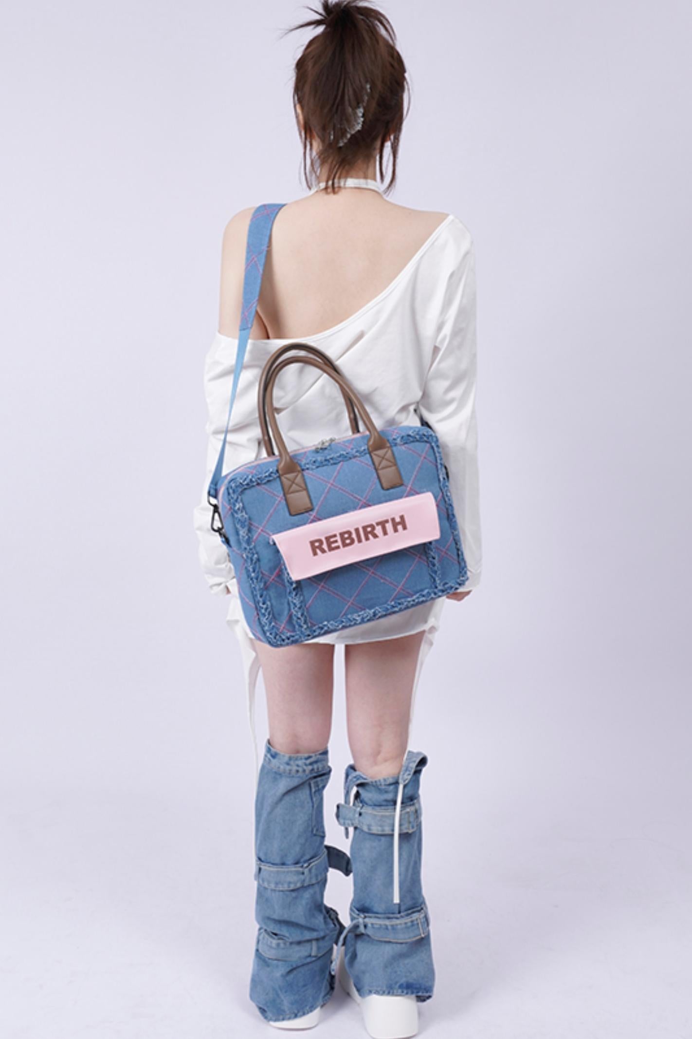 Plaid Denim Laptop Bag