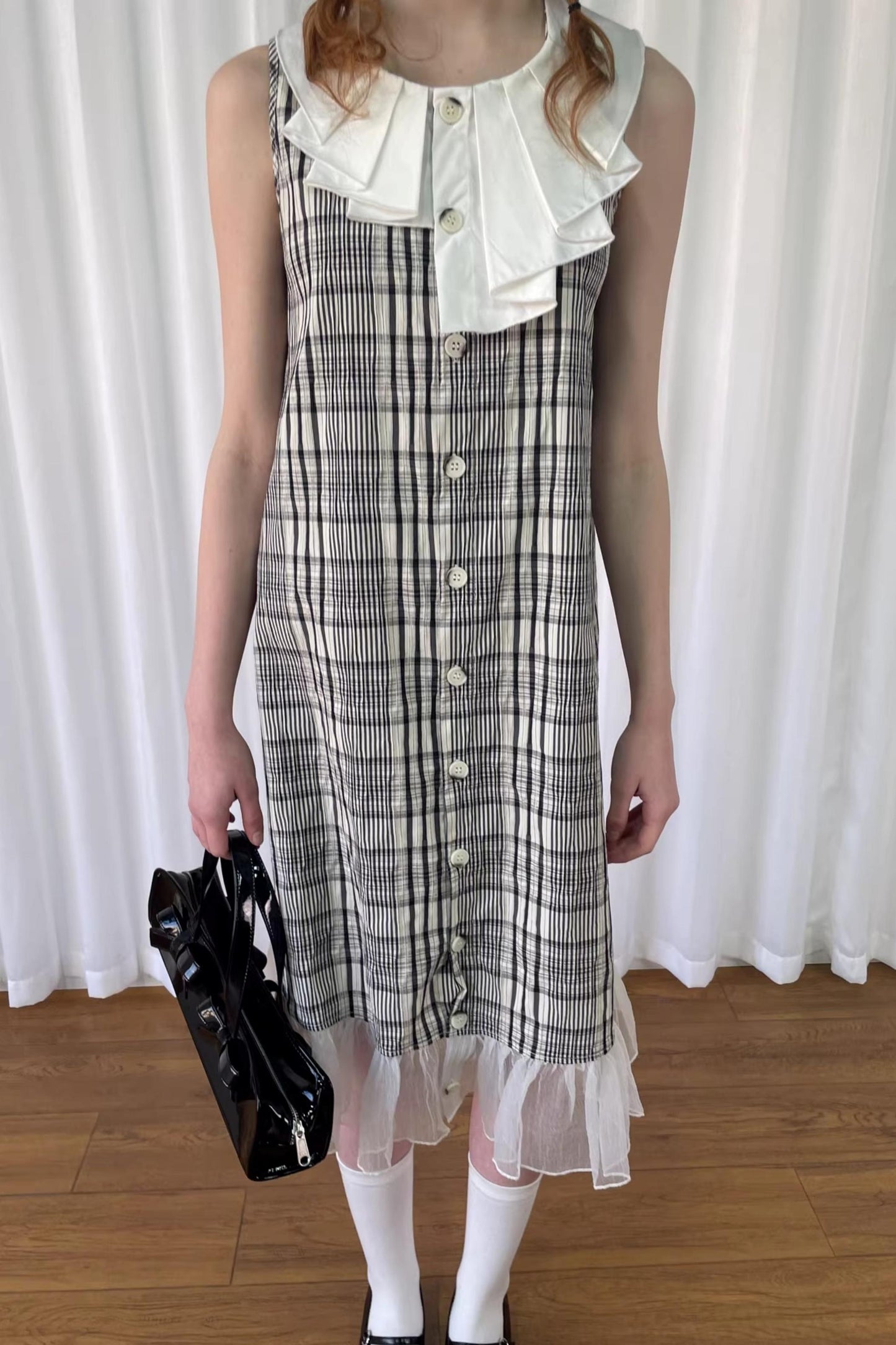 Plaid Wrinkle-Collar Dress