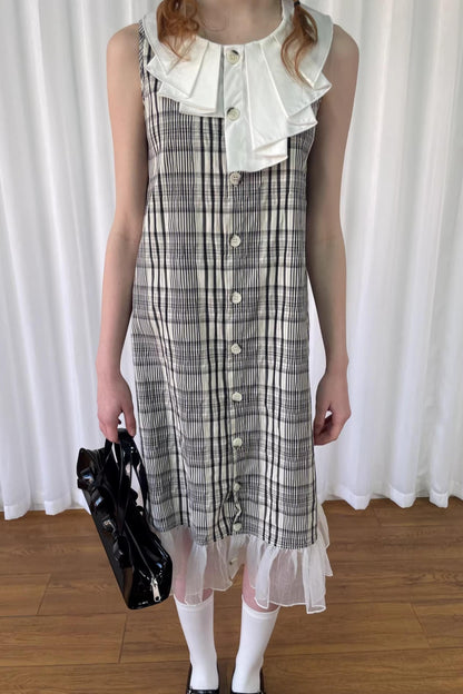 Plaid Wrinkle-Collar Dress