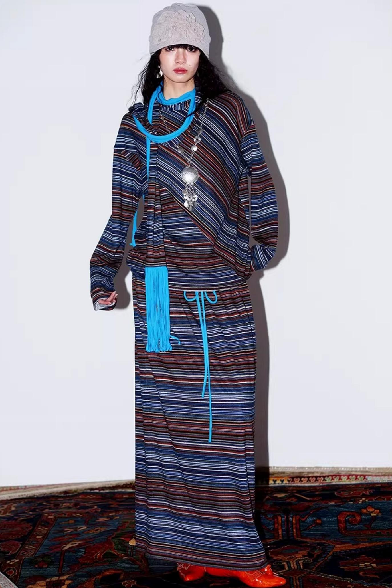 Striped Brushed Long-Sleeved Top