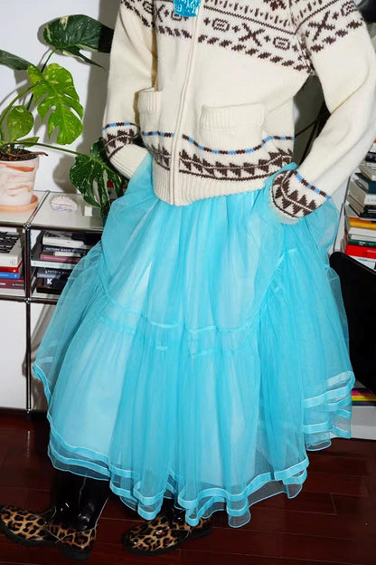 Autumn Mesh Puffy Long Skirt