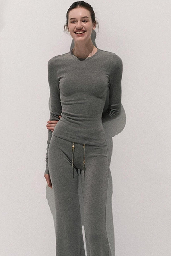 Soft Crew Neck Knitwear Bootcut Trouser Set-Up