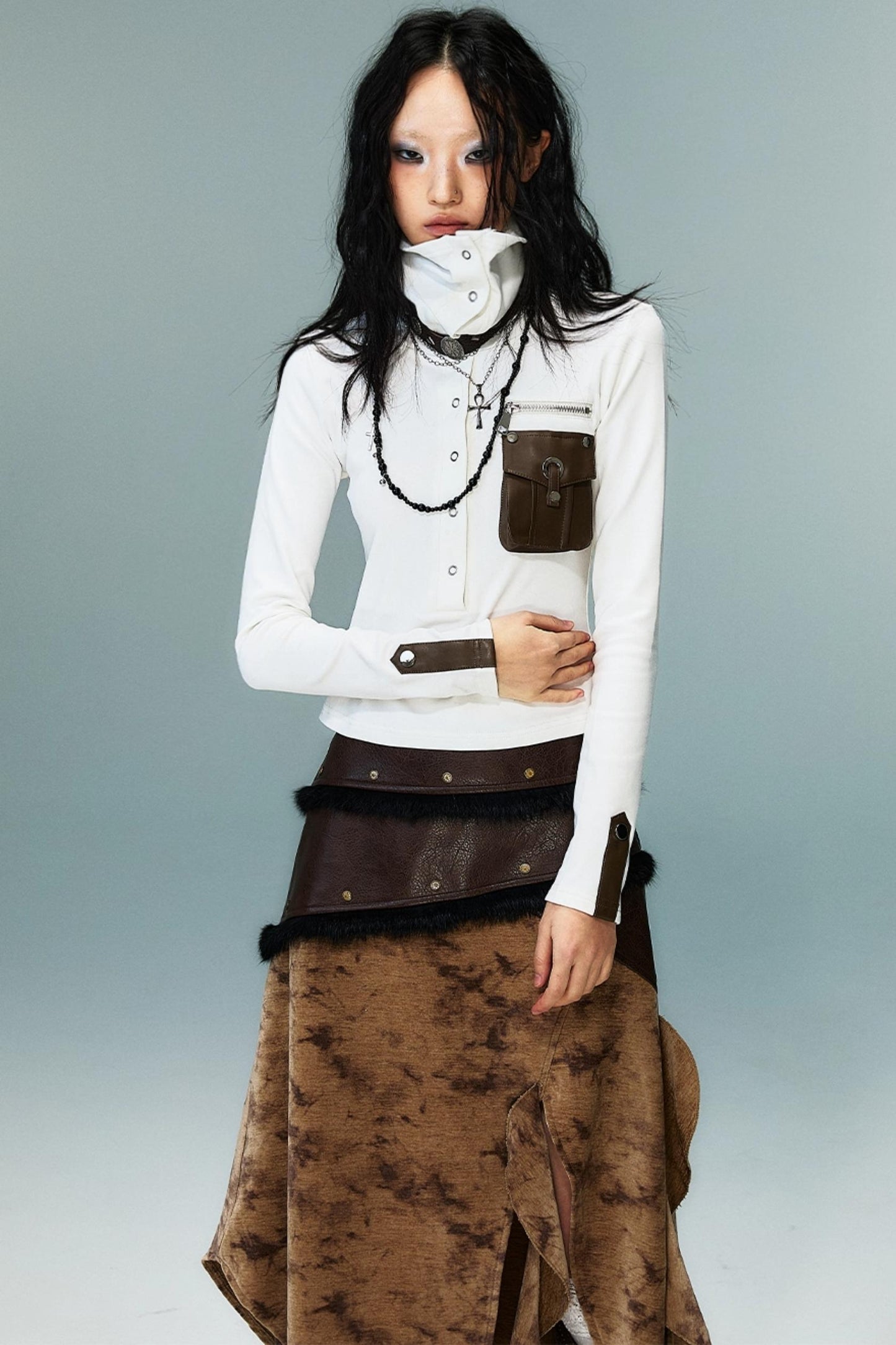 Punk High Neck Slim Knit Base Top