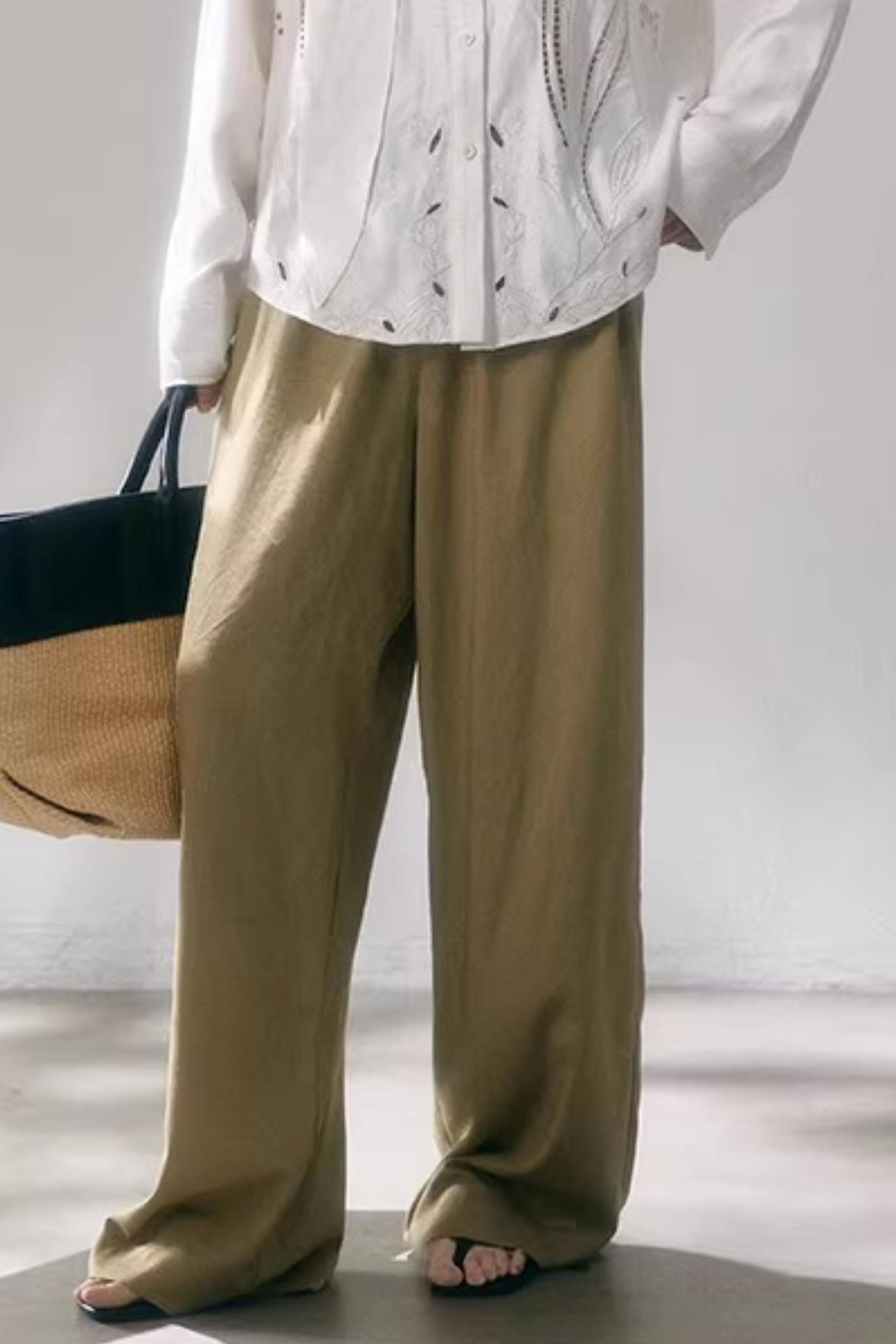 Linen Blend Wide-Leg Pants