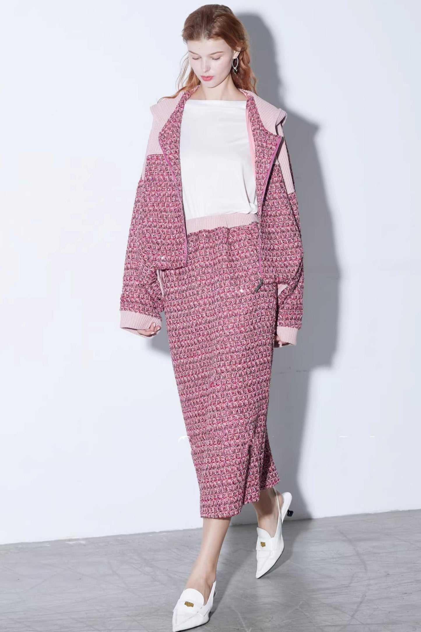Dekonstruiertes Tweed-Strickjacken-Set
