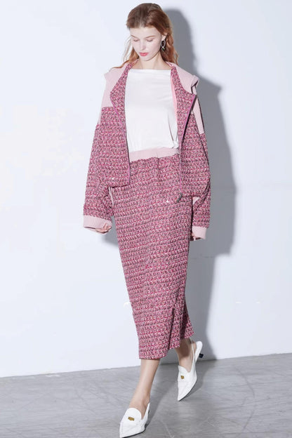 Dekonstruiertes Tweed-Strickjacken-Set