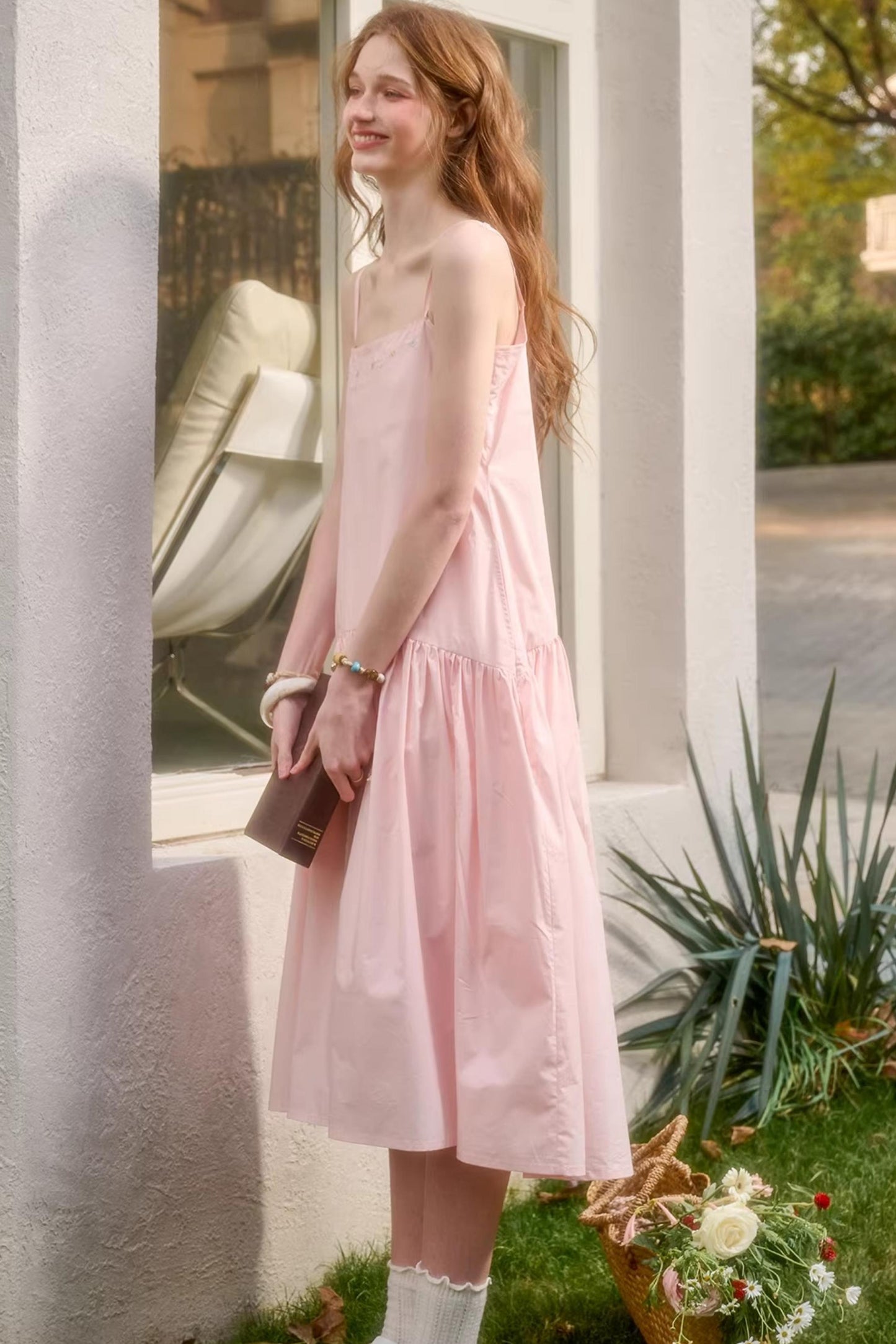 Baby Pink Cotton Dress Set-Up