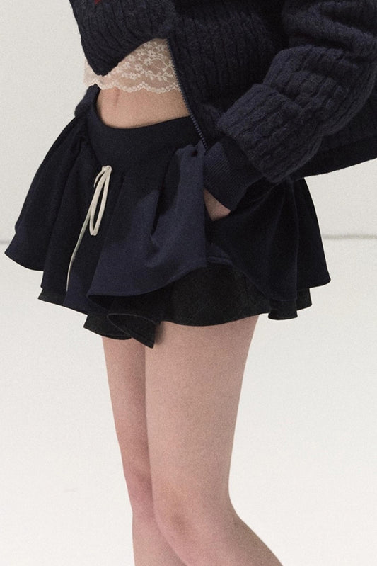 Plaid Color-Blocked Puffy Skirt