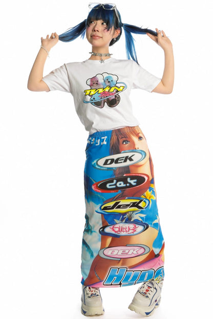 Reversible Print Stretch Casual Maxi Skirt