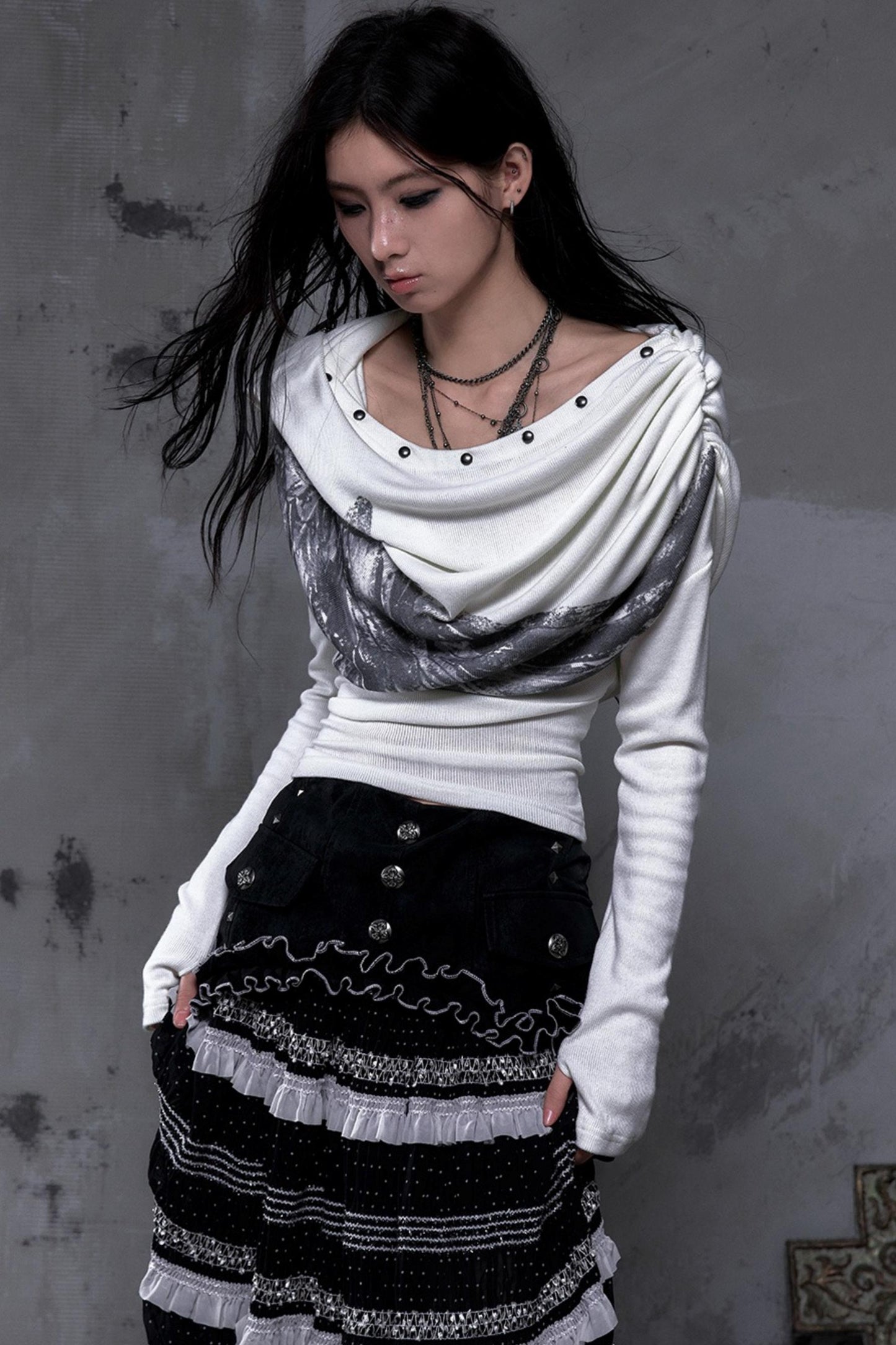 Wasteland Swing Collar Knitted Tops