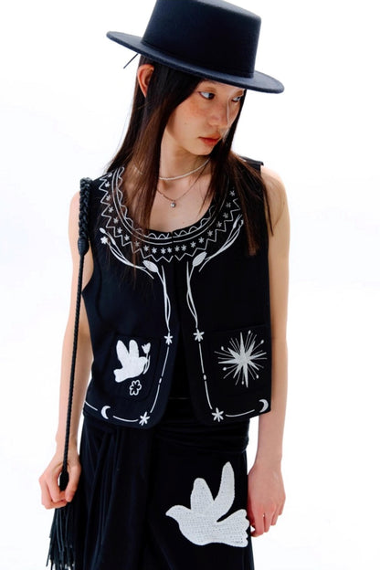 Bright Star Vintage Bird Embroidery Wool Jacket Set-Up