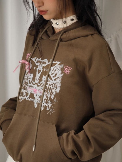 Rabbit Ears Hooded Printed Sweatshirt