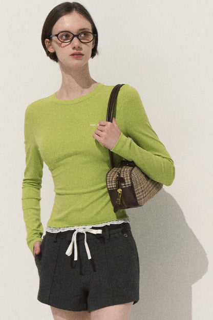 Good Weather Lace Slim Waist Long Sleeve T-Shirt