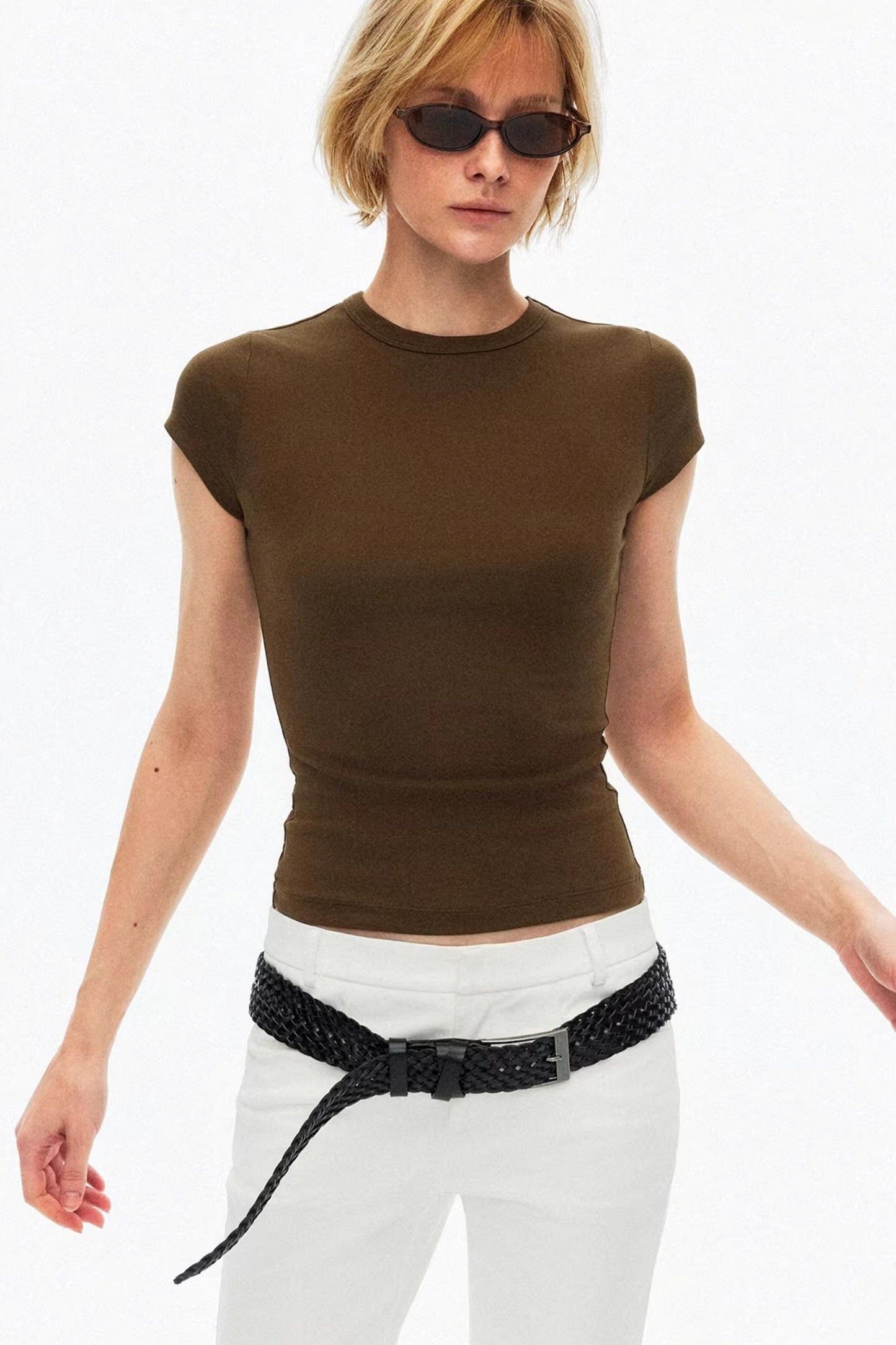Olive green breathable cotton summer top streetwear style