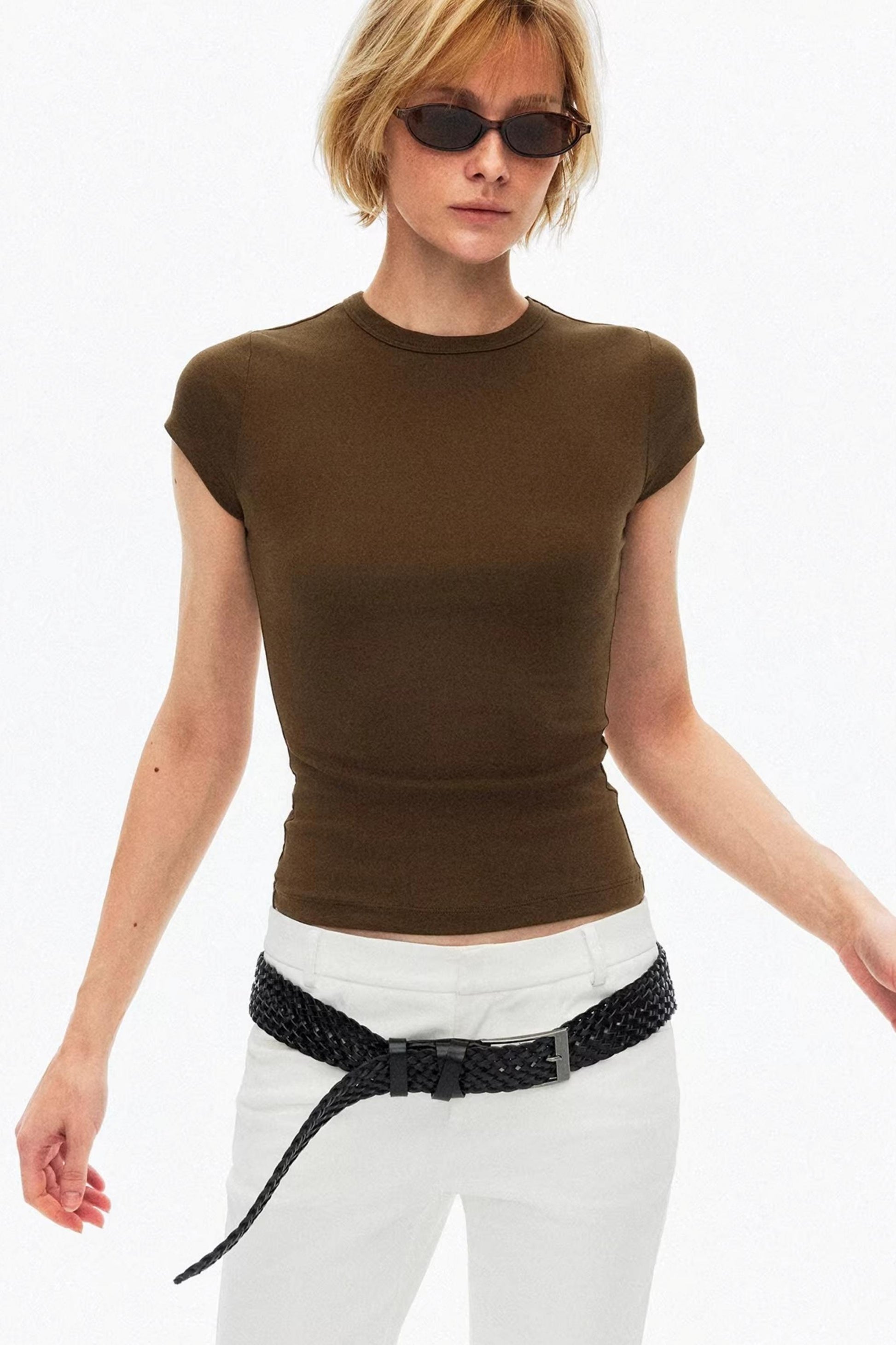 Olive green breathable cotton summer top streetwear style