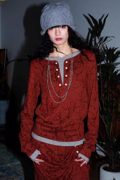 Retro Paisley Sweater Skirt Set-Up