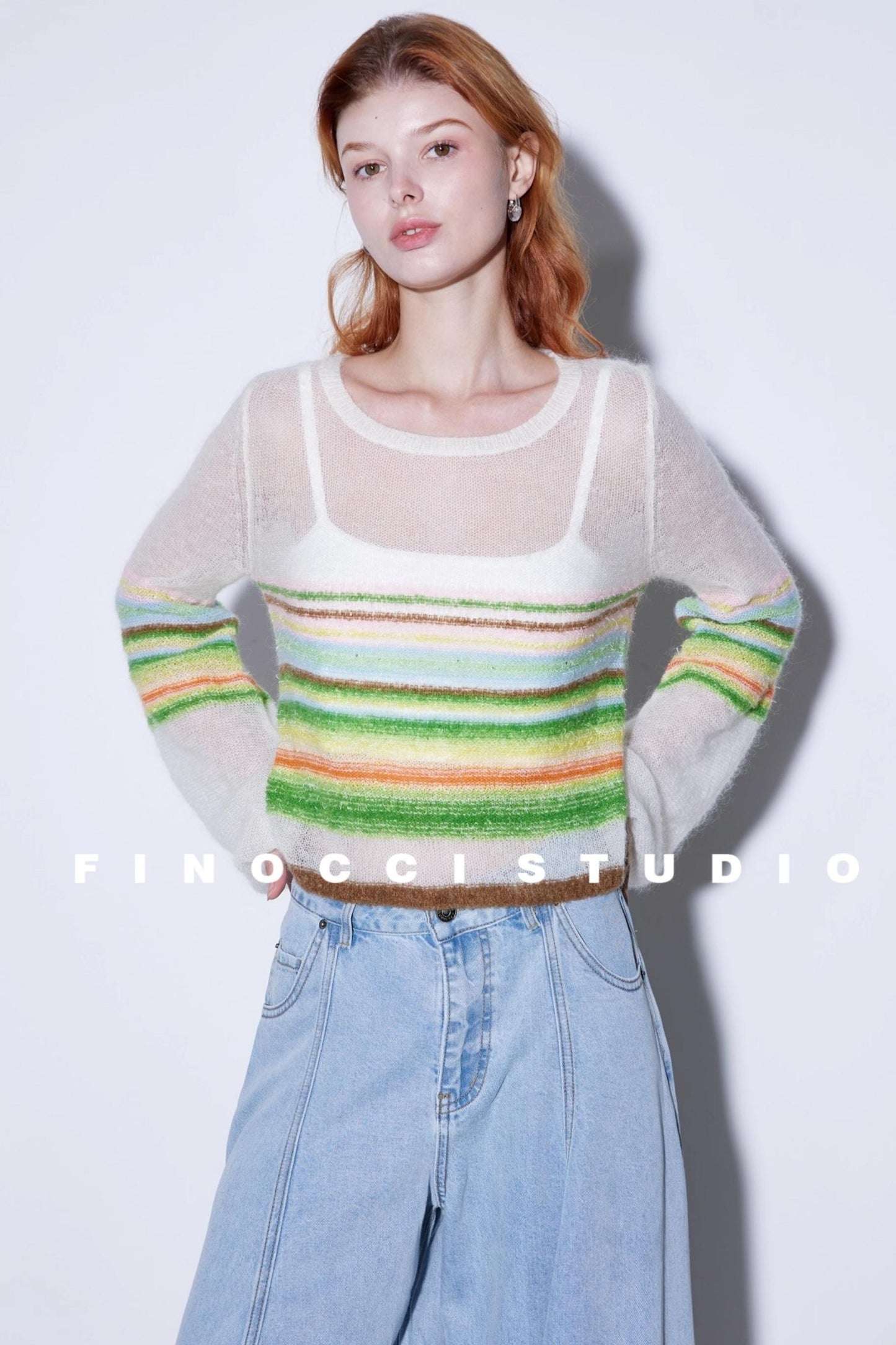 Mohair Silky Wool Rainbow Lantern Sleeve Sweater