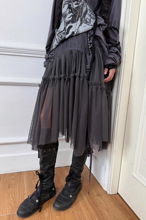 Lace Jacquard Pleated Cake Layered Skirt