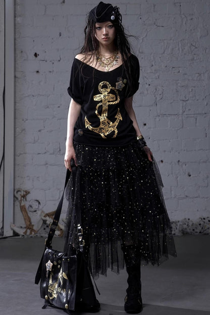 Fairycore Star Tiered Mesh Skirt