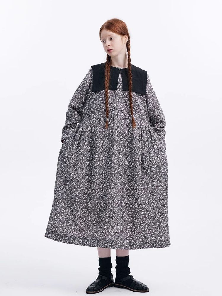 Flower Leaf Literary Long Sleeve Dress