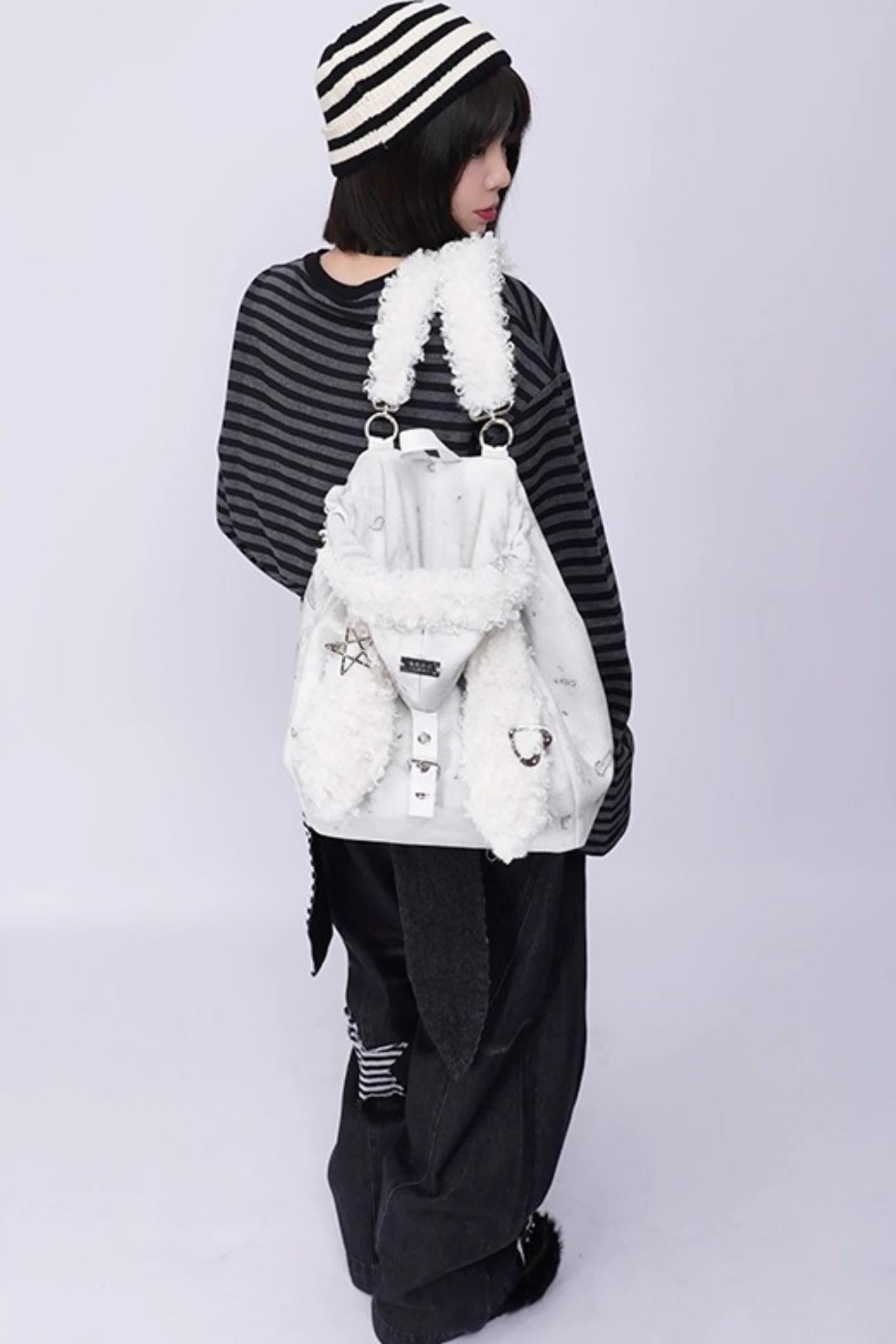 Cute Furry Rabbit Ears Backpack