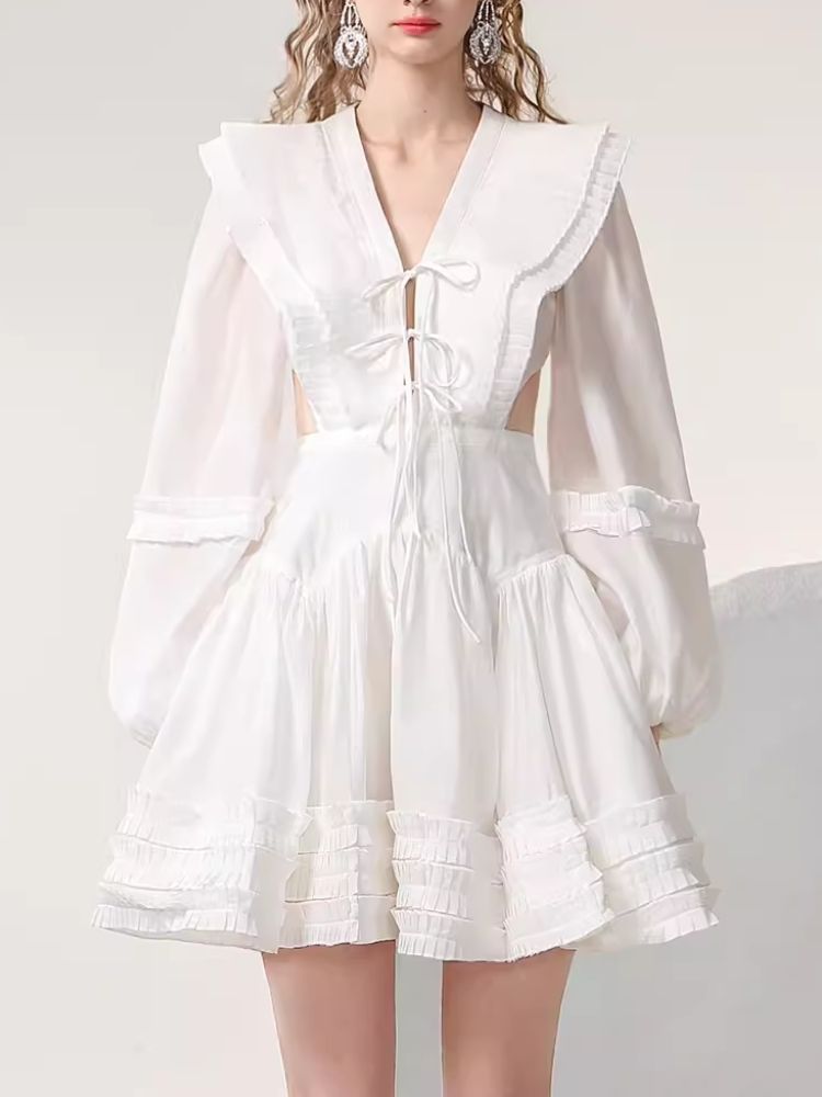 Lantern Sleeve Hollow Out Strappy Dress