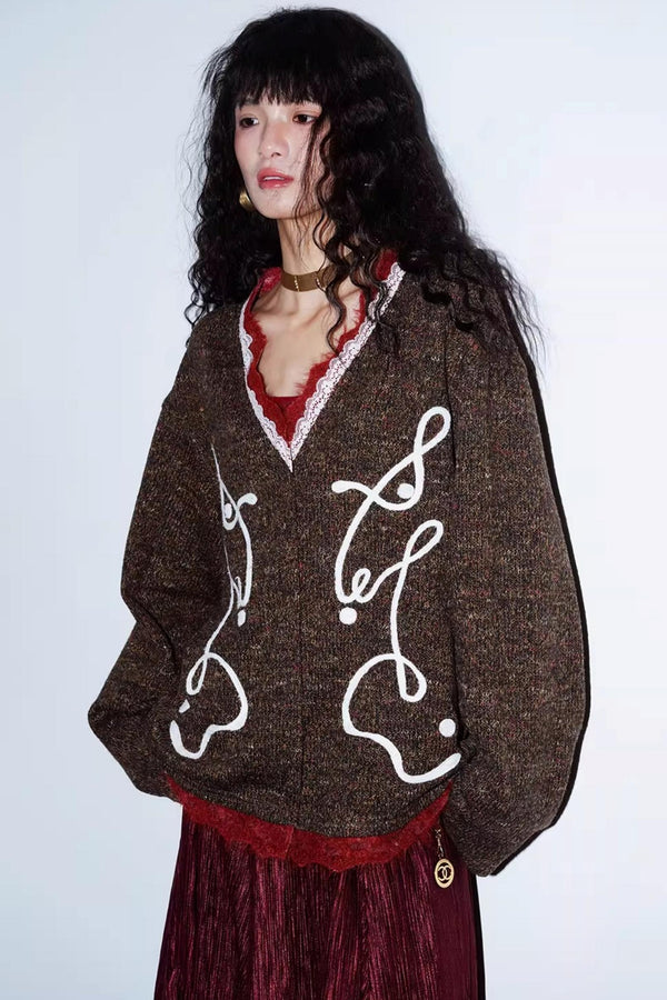 Retro Lace Knitted Cardigan