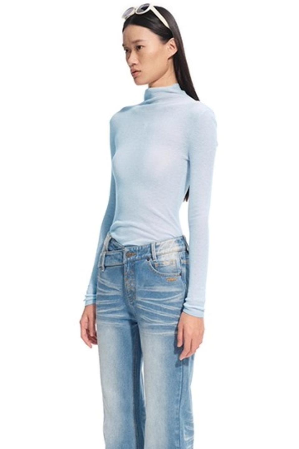 High Neck Long Sleeve Knit Wool Top