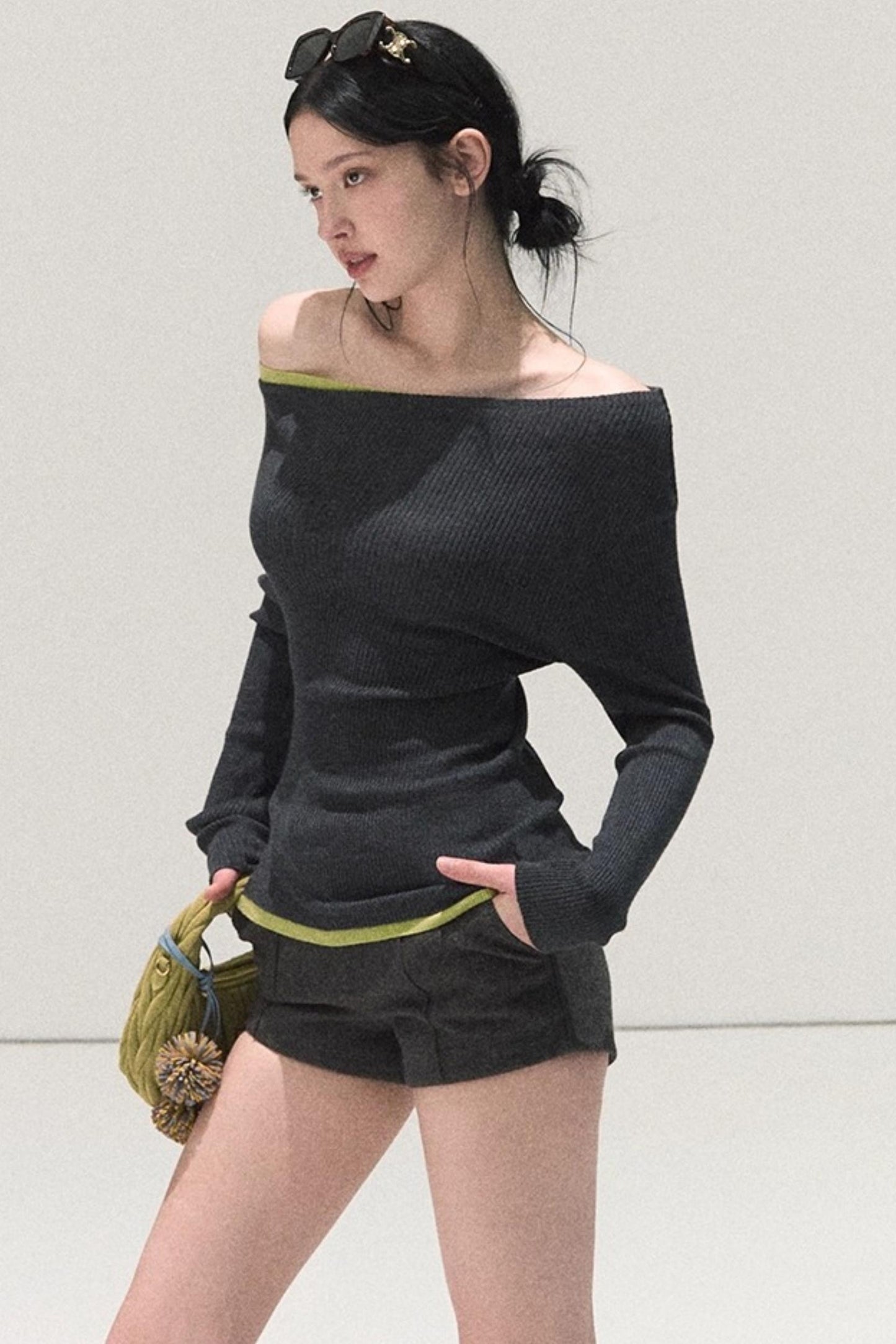 Wool Off-Shoulder Knit Top