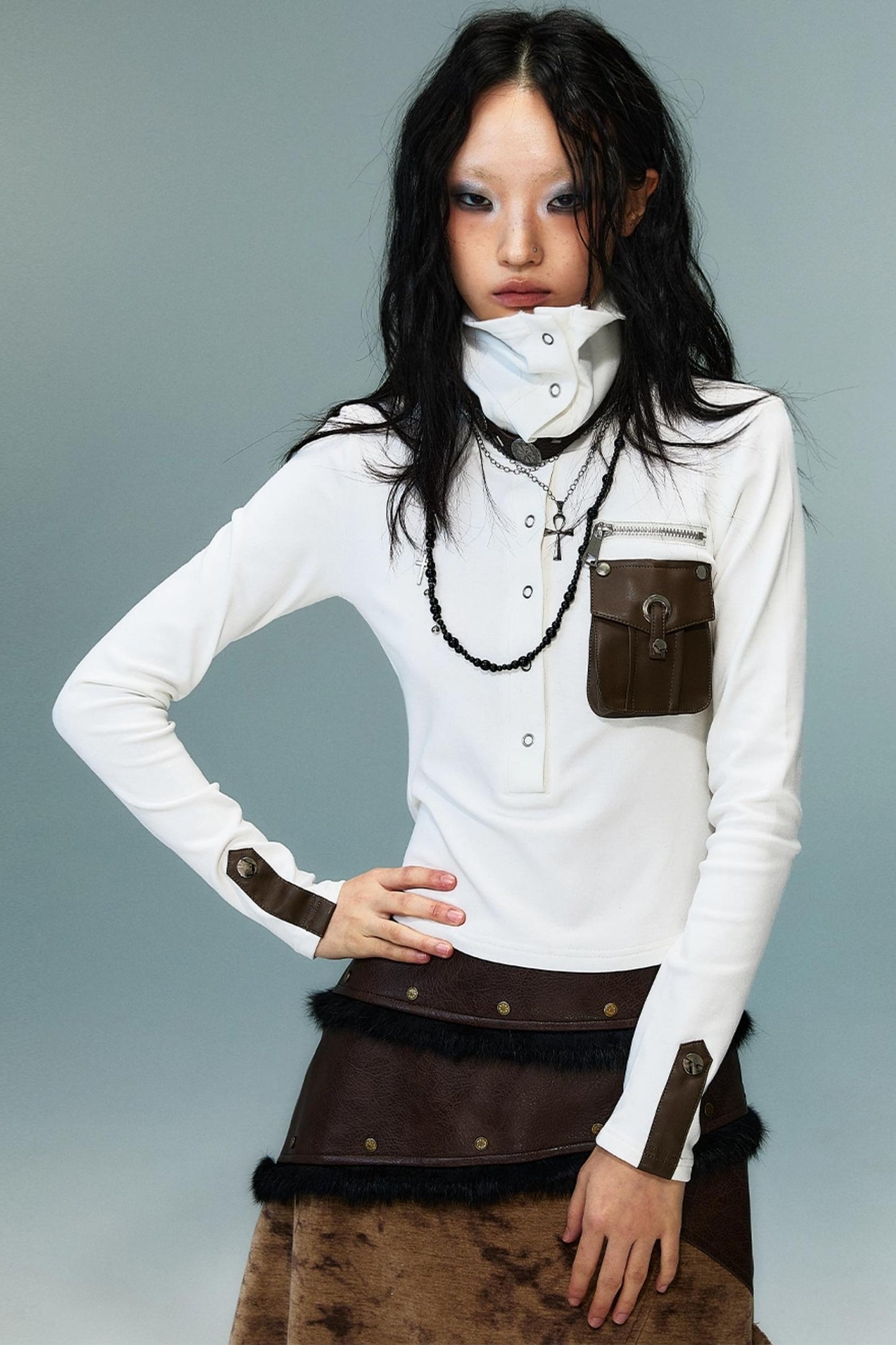 Punk High Neck Slim Knit Base Top