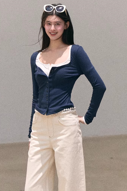 Hollow-Out Ribbed Knit Cardigan