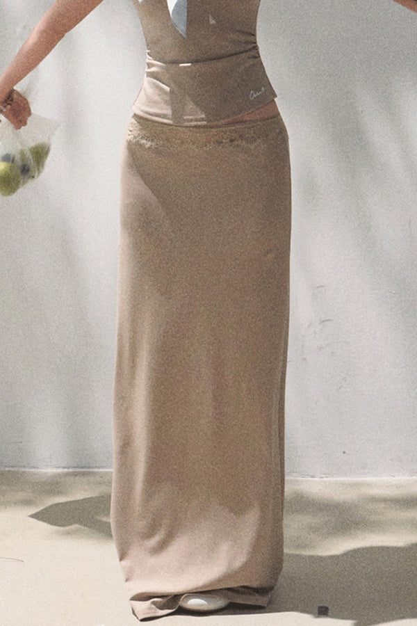 Lace-Trimmed High Waist Skirt